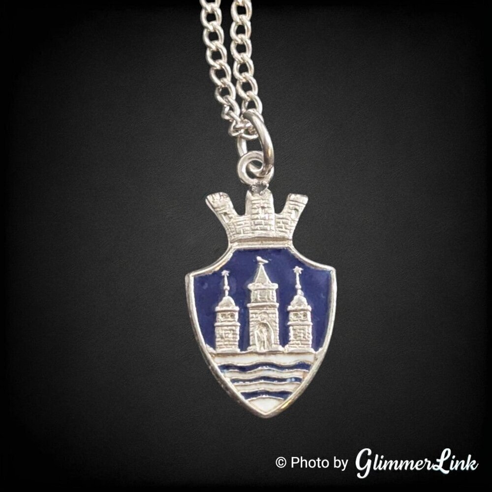 VTG Copenhagen Denmark Castle Heraldic Shield Sterling Silver Pendant Necklace